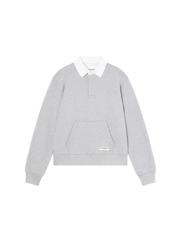 Men's Couture Seam Polo Sweatshirt in Fleece - Light Grey Melange Men's Couture Seam Polo Sweatshirt in Fleece - Light Grey Melange