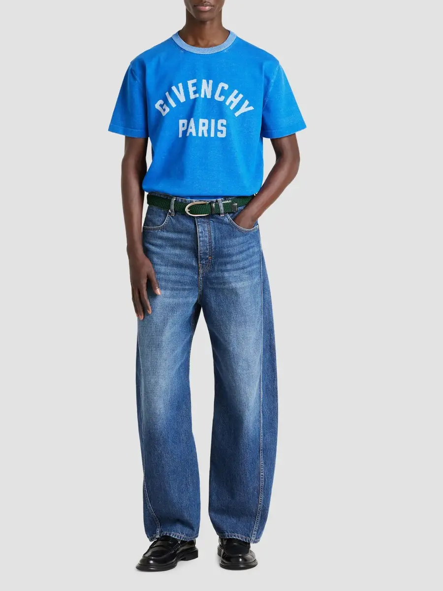 Givenchy Men's T-Shirt in Knit with Jacquard - Lagoon Blue | Thumbnail 2 Givenchy Men's T-Shirt in Knit with Jacquard - Lagoon Blue | Thumbnail 2