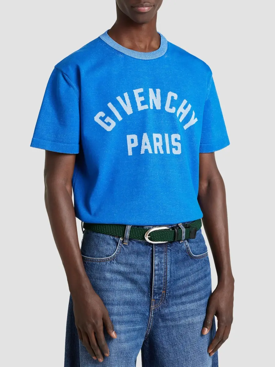 Givenchy Men's T-Shirt in Knit with Jacquard - Lagoon Blue | Thumbnail 4 Givenchy Men's T-Shirt in Knit with Jacquard - Lagoon Blue | Thumbnail 4