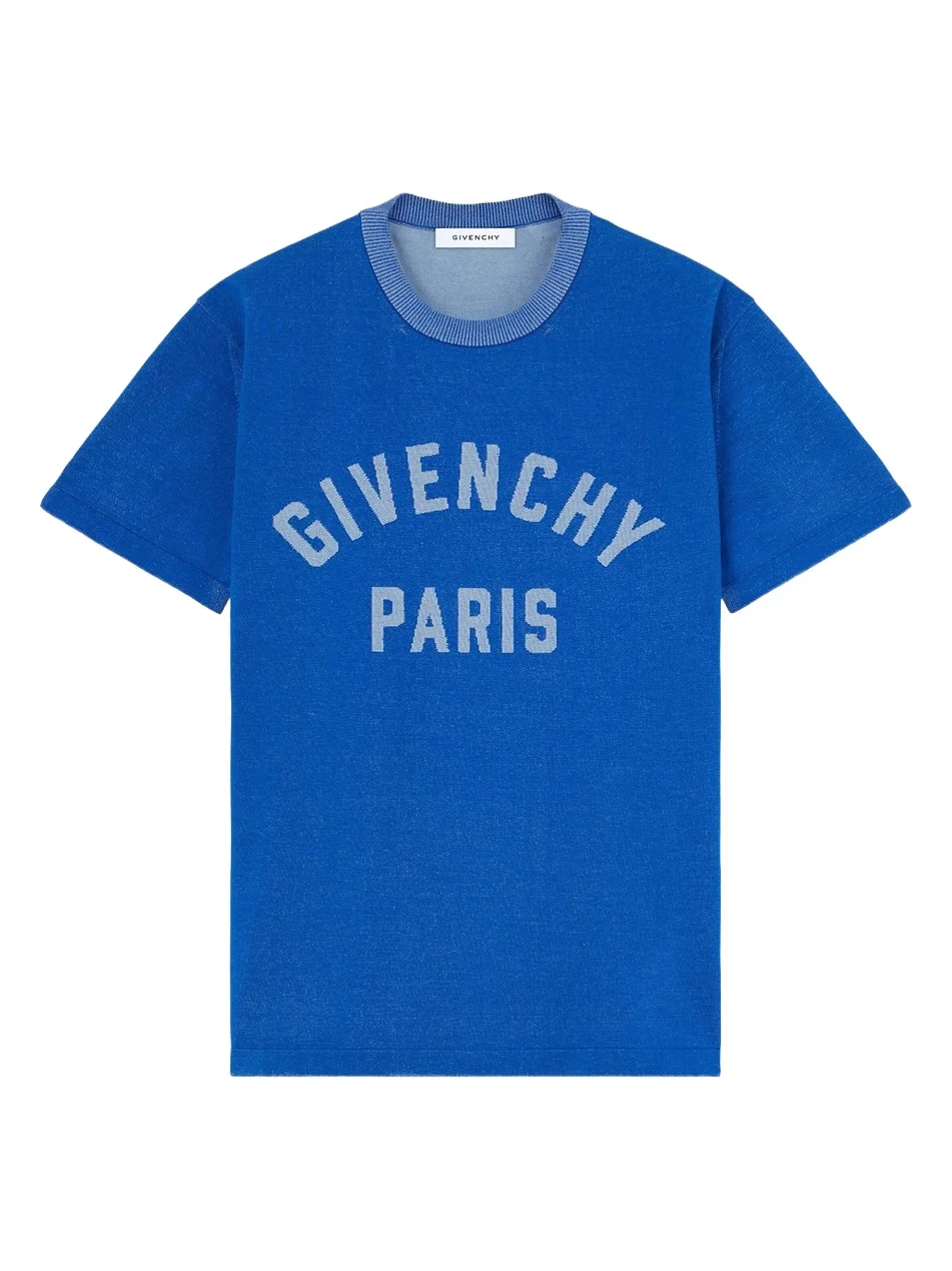 Givenchy Men's T-Shirt in Knit with Jacquard - Lagoon Blue
