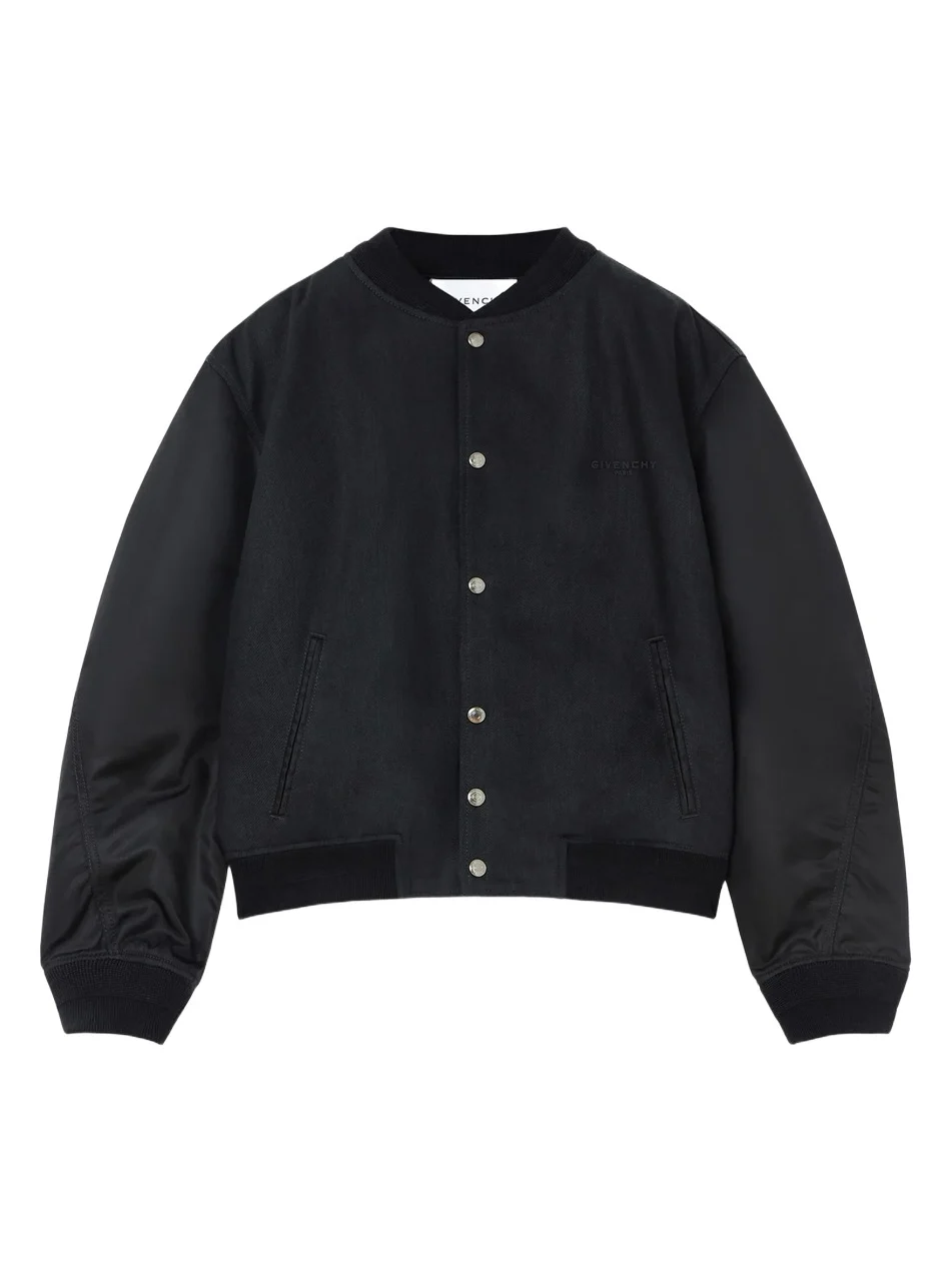 Men's Mix Material Blouson Jacket with Embroidery - Black Men's Mix Material Blouson Jacket with Embroidery - Black