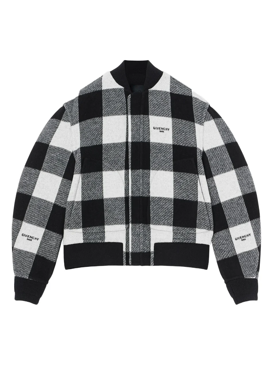 Men's Reversible Bomber Jacket in Wool - White Black Men's Reversible Bomber Jacket in Wool - White Black