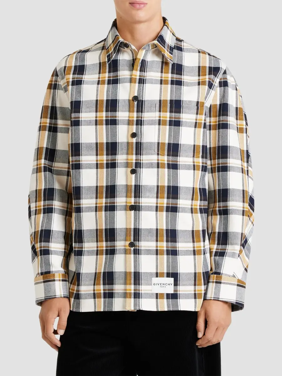 Givenchy Men's Couture Seam Checked Overshirt in Cotton - White Brown | Thumbnail 4