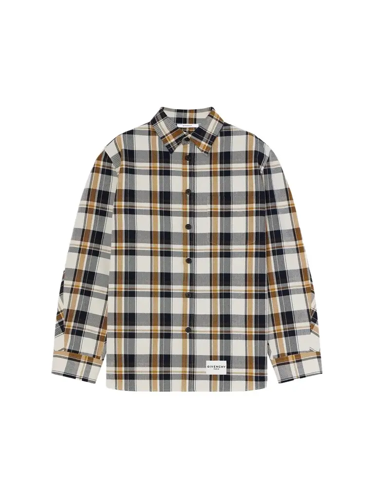 Givenchy Men's Couture Seam Checked Overshirt in Cotton - White Brown