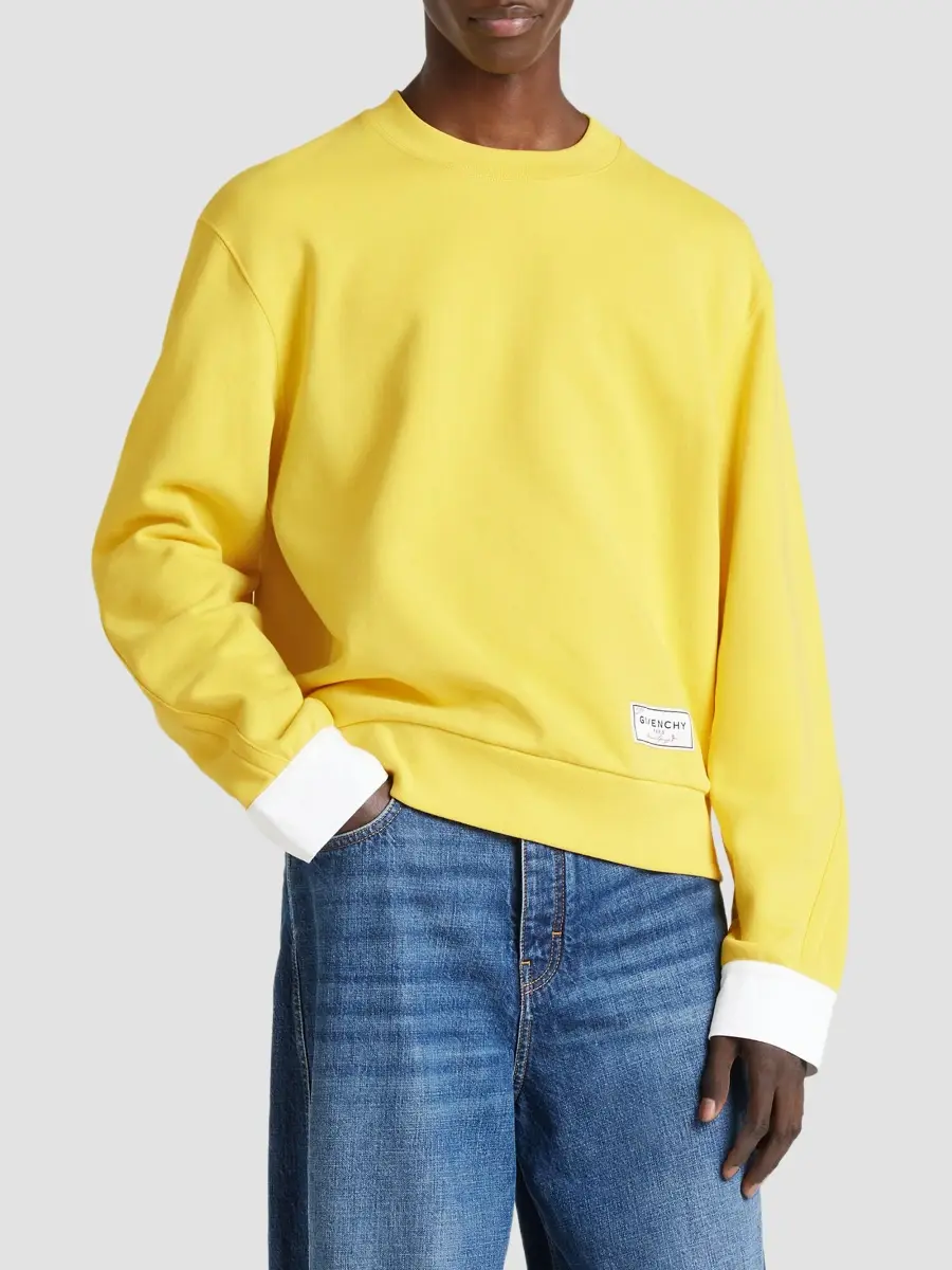 Givenchy Men's Couture Seam Sweatshirt in Fleece with Shirt Cuffs - Yellow | Thumbnail 4