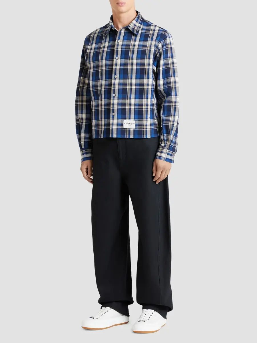 Givenchy Men's Cropped Checked Shirt in Cotton - Blue Beige | Thumbnail 2