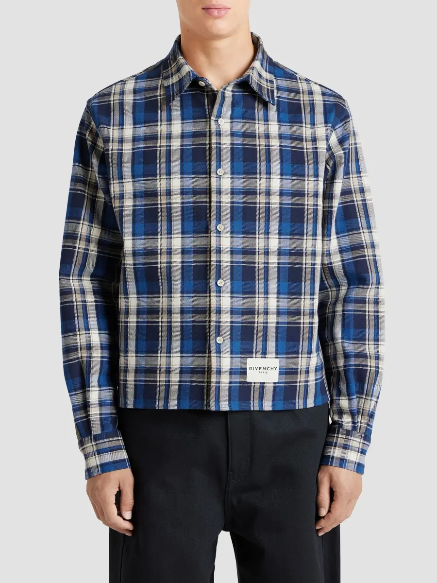 Givenchy Men's Cropped Checked Shirt in Cotton - Blue Beige | Thumbnail 4