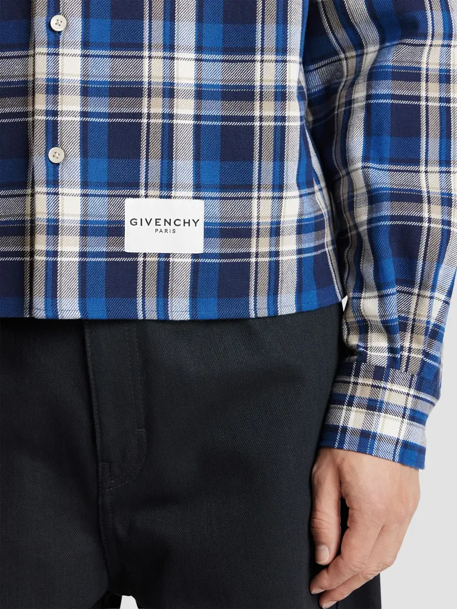Givenchy Men's Cropped Checked Shirt in Cotton - Blue Beige | Thumbnail 6