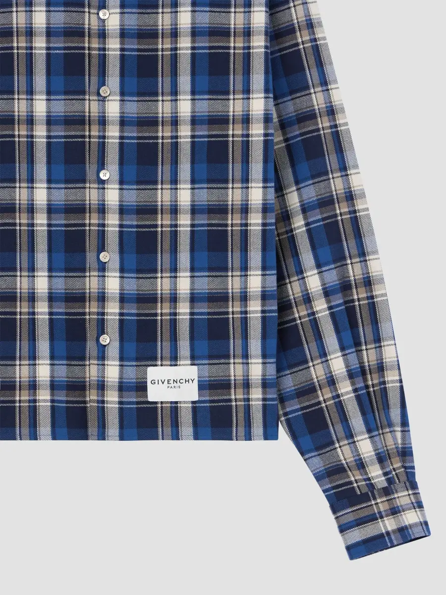 Givenchy Men's Cropped Checked Shirt in Cotton - Blue Beige | Thumbnail 7