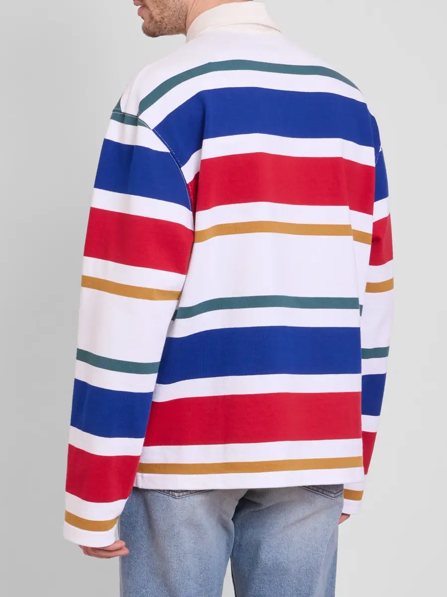 AMI PARIS Men's Ami Bouclette Oval Patch Stripe Polo | Thumbnail 3 AMI PARIS Men's Ami Bouclette Oval Patch Stripe Polo | Thumbnail 3