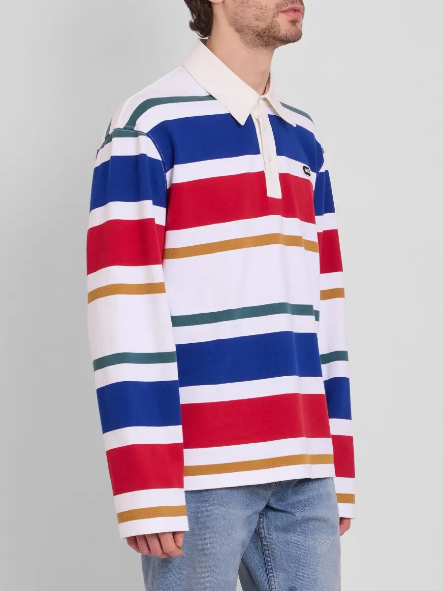 AMI PARIS Men's Ami Bouclette Oval Patch Stripe Polo | Thumbnail 4 AMI PARIS Men's Ami Bouclette Oval Patch Stripe Polo | Thumbnail 4