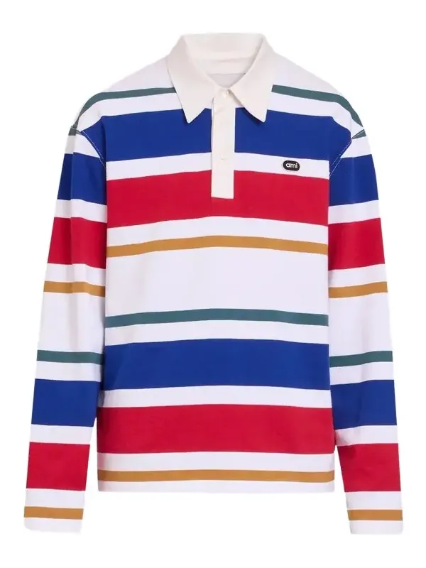 AMI PARIS Men's Ami Bouclette Oval Patch Stripe Polo