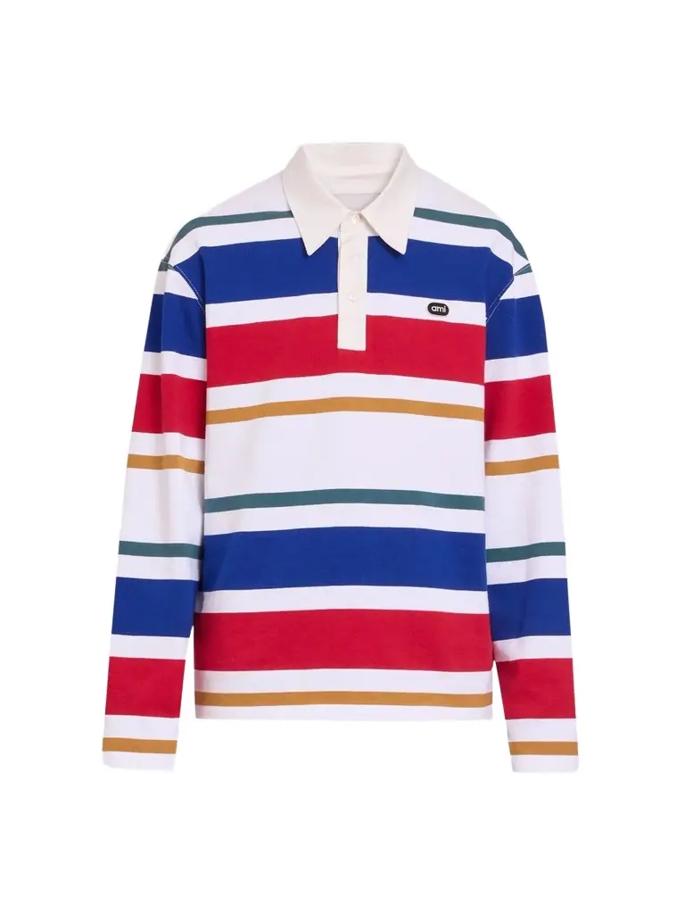 AMI PARIS Men's Ami Bouclette Oval Patch Stripe Polo