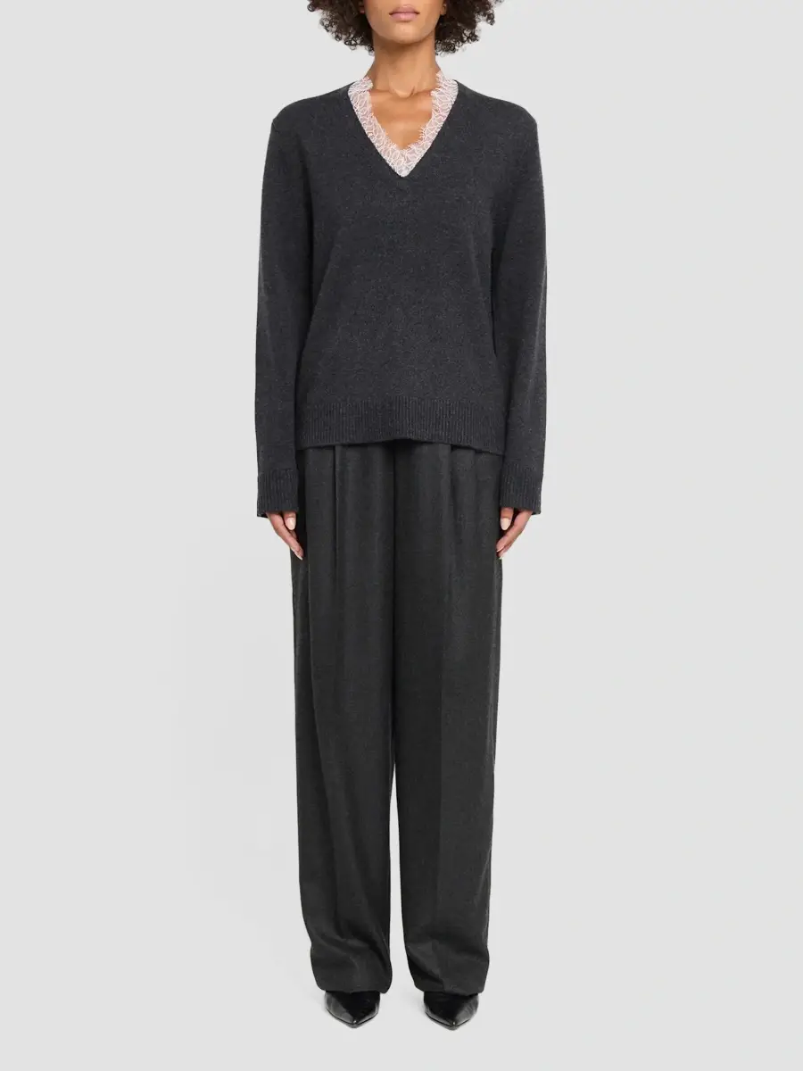 Loulou de Saison Women's Leyla Cashmere Lace-Trim Sweater | Thumbnail 2 Loulou de Saison Women's Leyla Cashmere Lace-Trim Sweater | Thumbnail 2