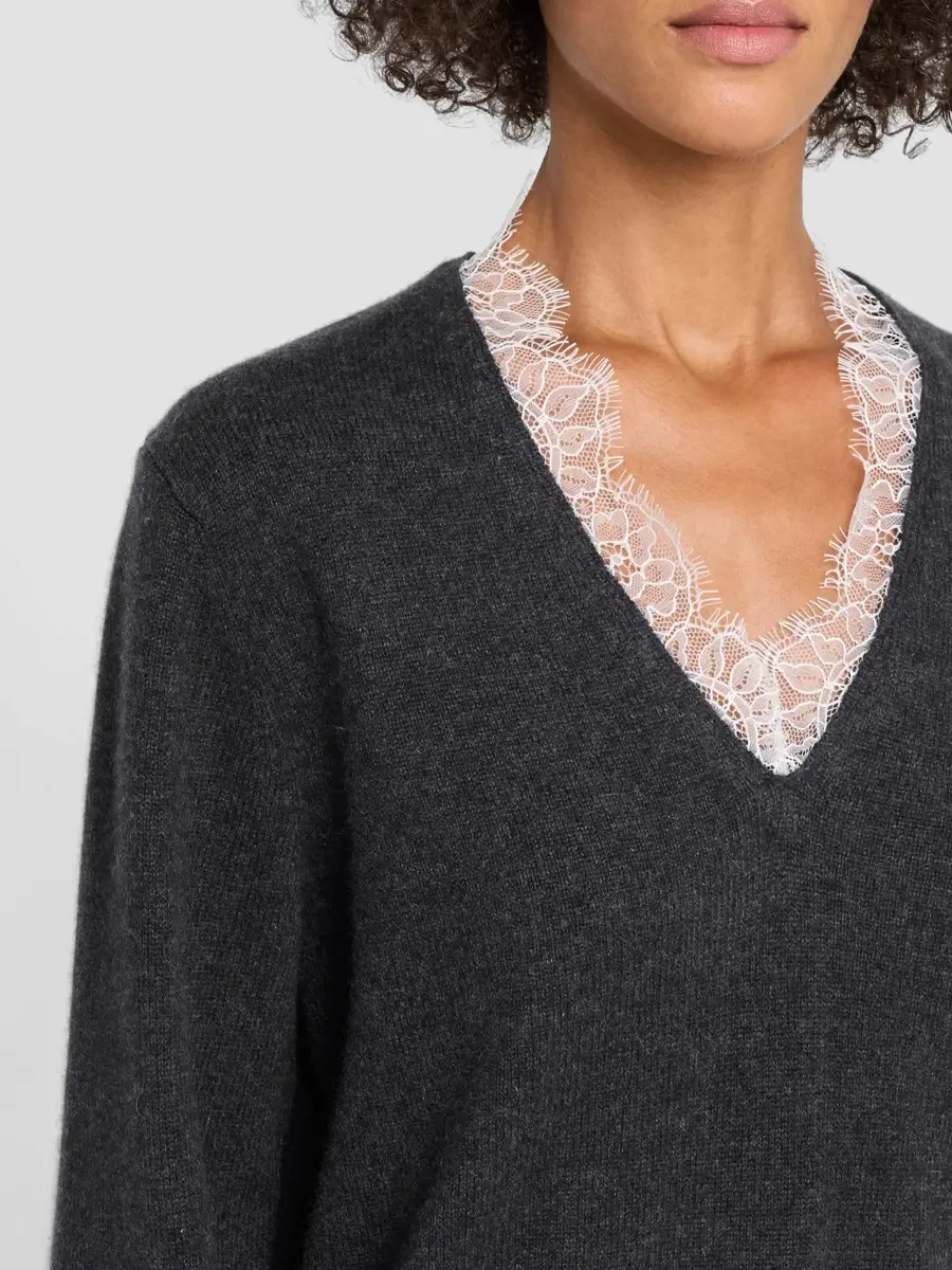 Loulou de Saison Women's Leyla Cashmere Lace-Trim Sweater | Thumbnail 5 Loulou de Saison Women's Leyla Cashmere Lace-Trim Sweater | Thumbnail 5