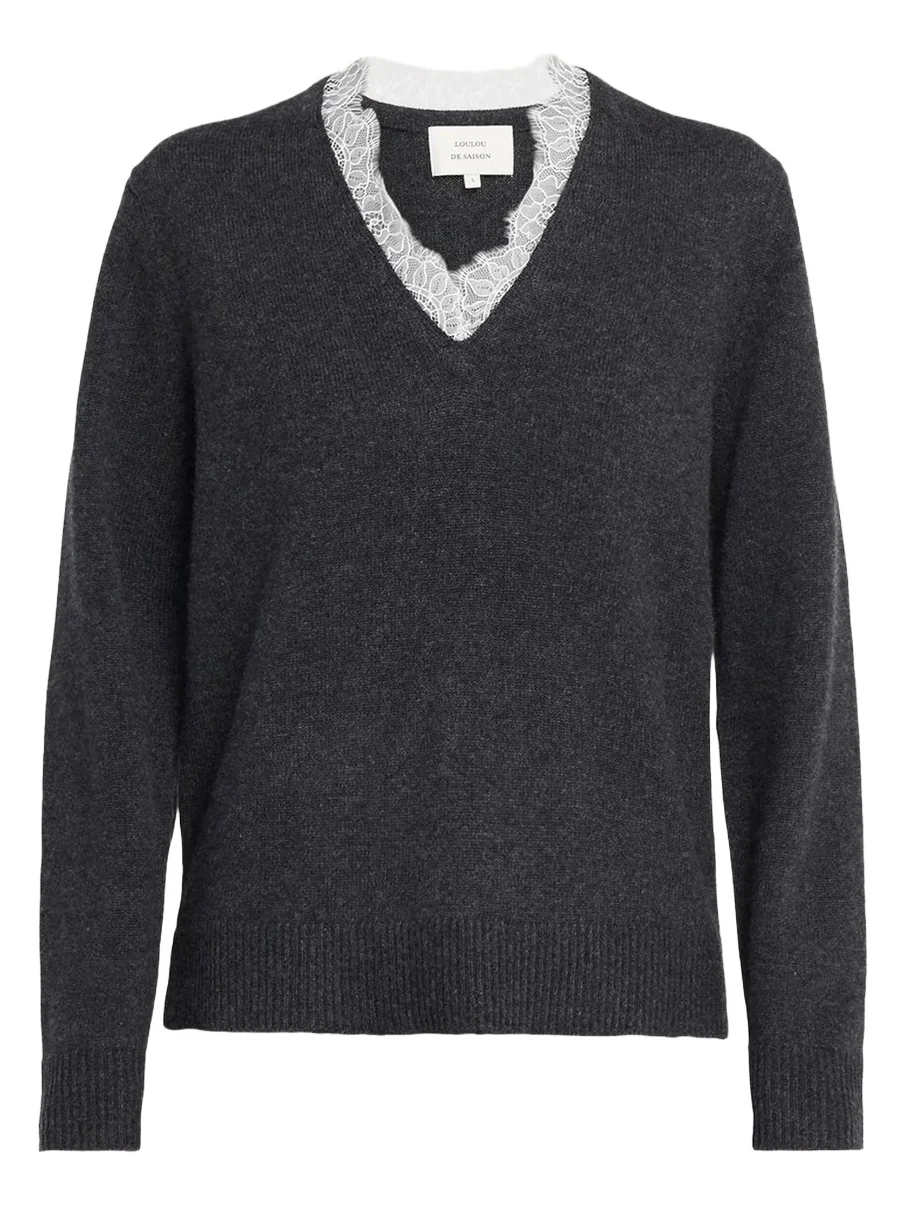 Women's Leyla Cashmere Lace-Trim Sweater Women's Leyla Cashmere Lace-Trim Sweater