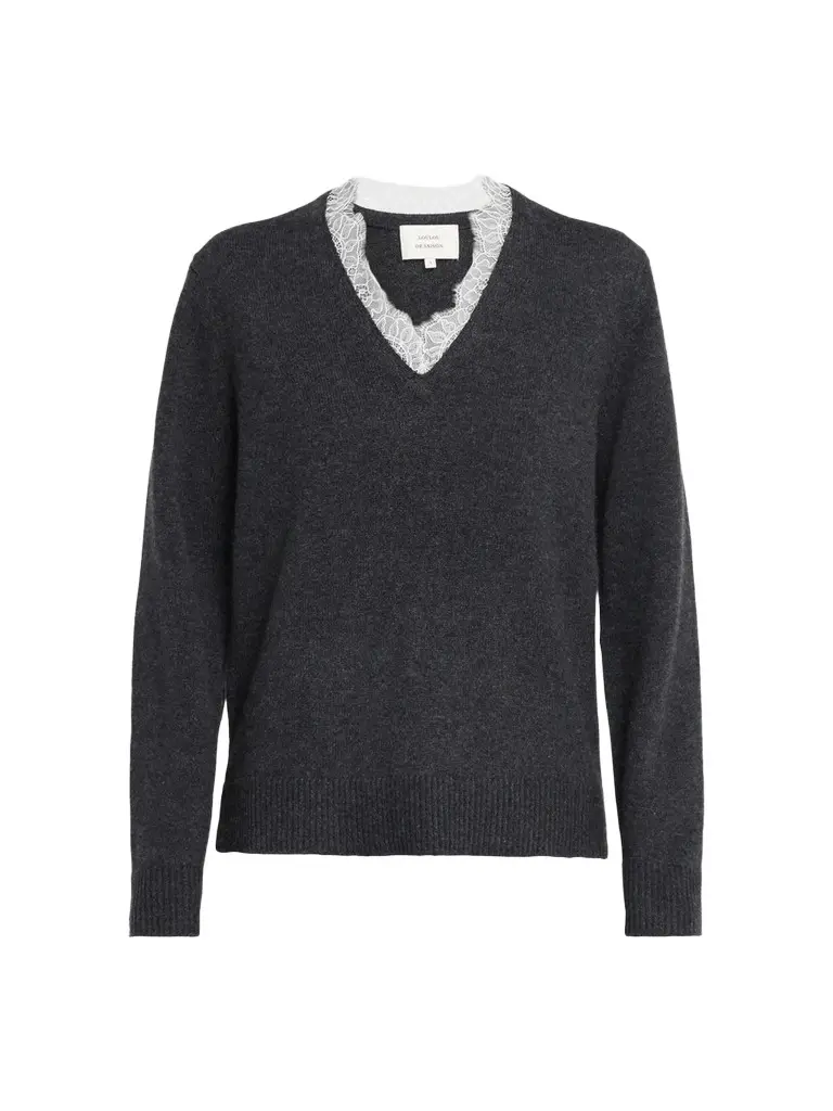 Loulou de Saison Women's Leyla Cashmere Lace-Trim Sweater