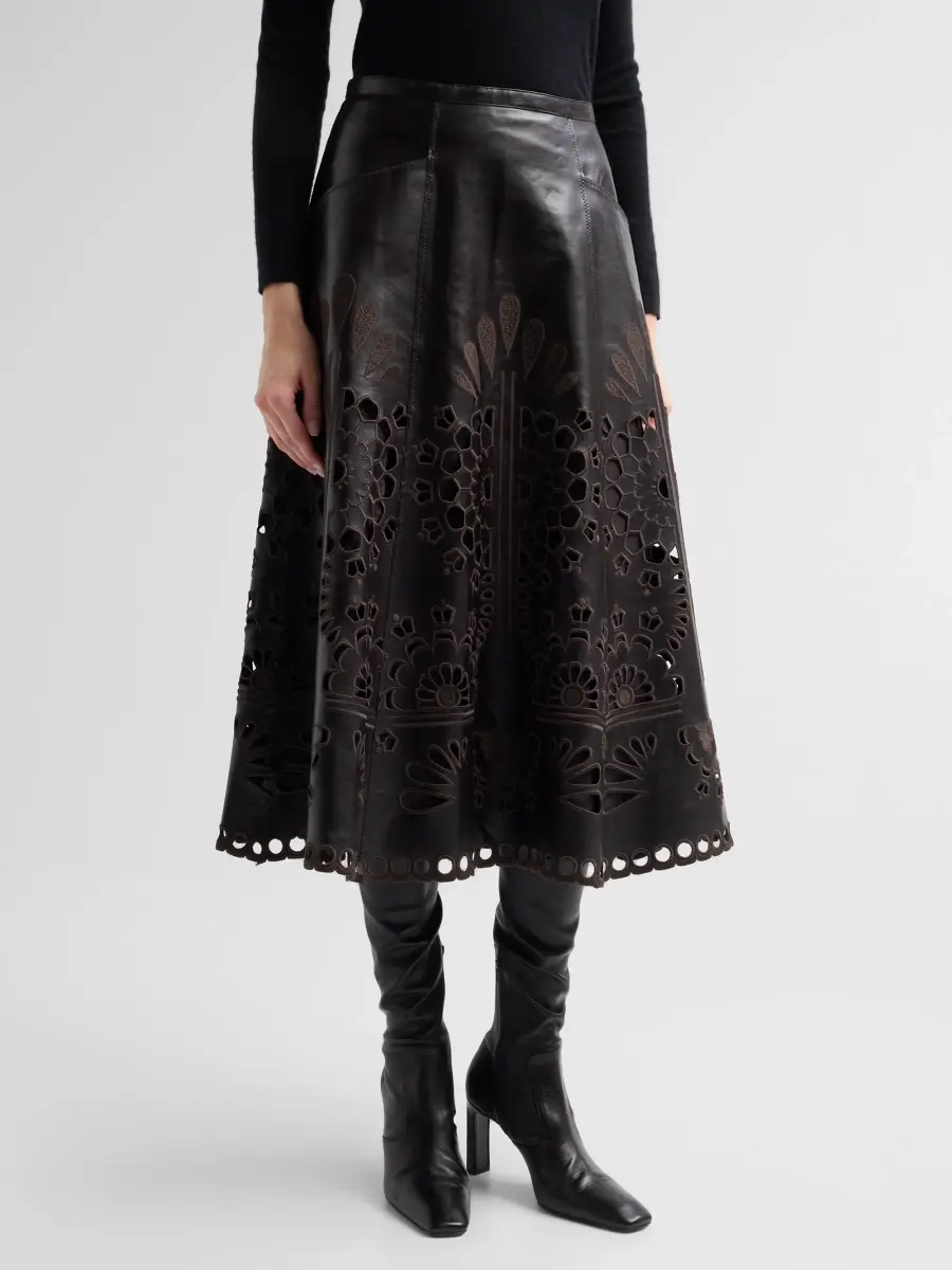 MAISON COMMON Women's Embroidered Faux Leather Midi Skirt | Thumbnail 4 MAISON COMMON Women's Embroidered Faux Leather Midi Skirt | Thumbnail 4