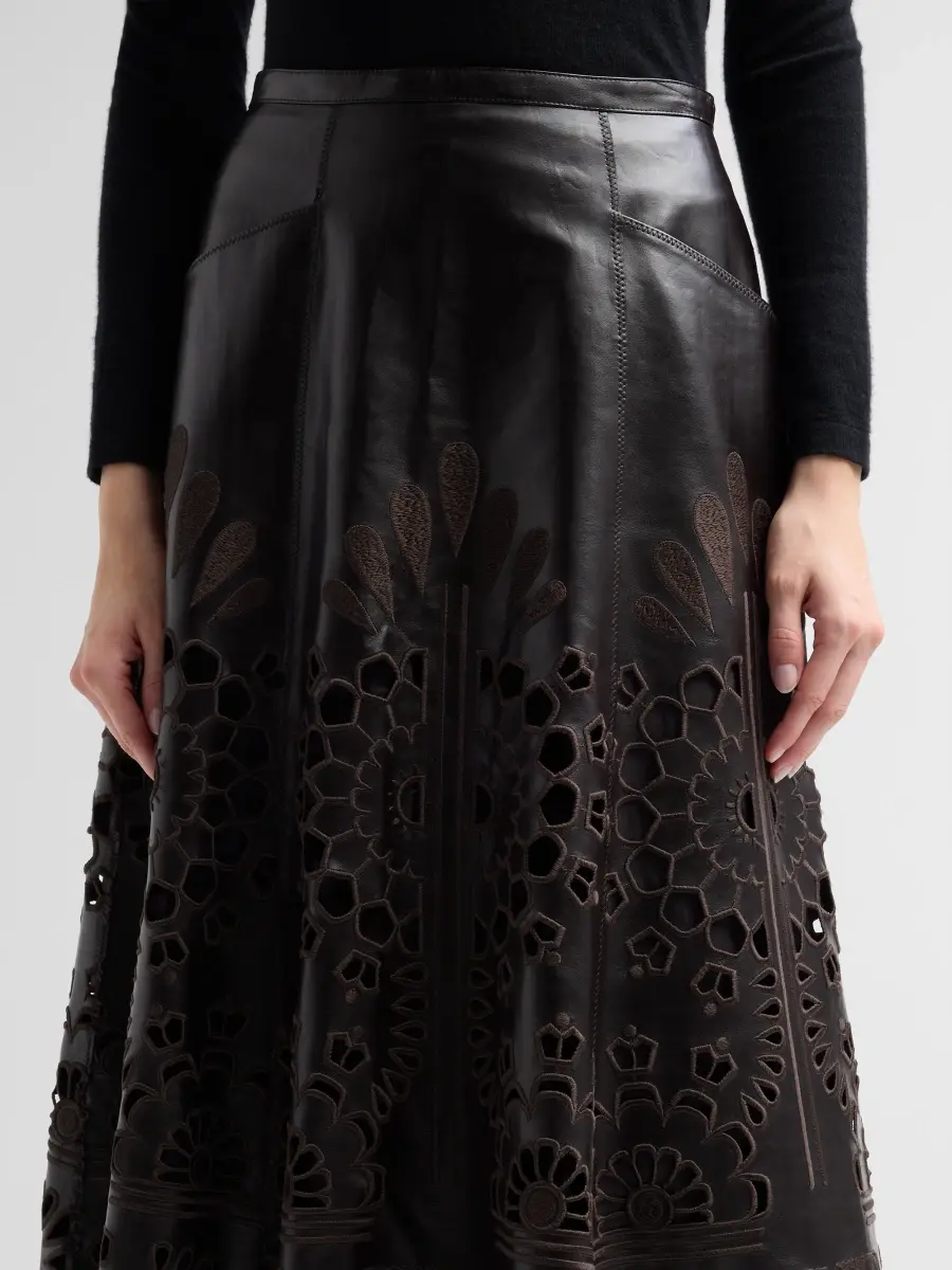 MAISON COMMON Women's Embroidered Faux Leather Midi Skirt | Thumbnail 5 MAISON COMMON Women's Embroidered Faux Leather Midi Skirt | Thumbnail 5