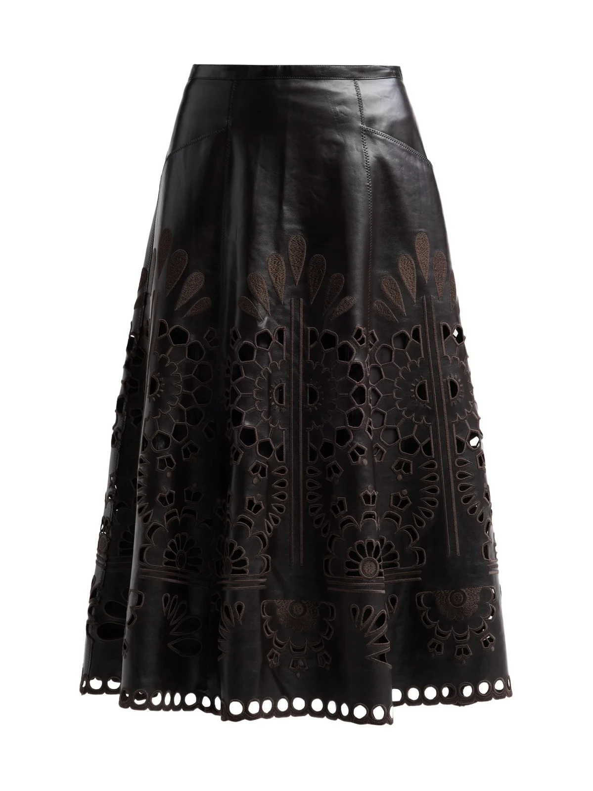 Women's Embroidered Faux Leather Midi Skirt Women's Embroidered Faux Leather Midi Skirt