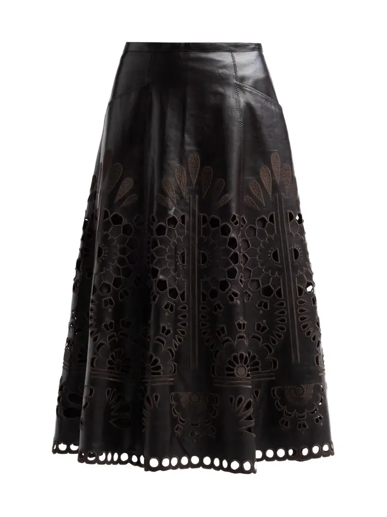 MAISON COMMON Women's Embroidered Faux Leather Midi Skirt