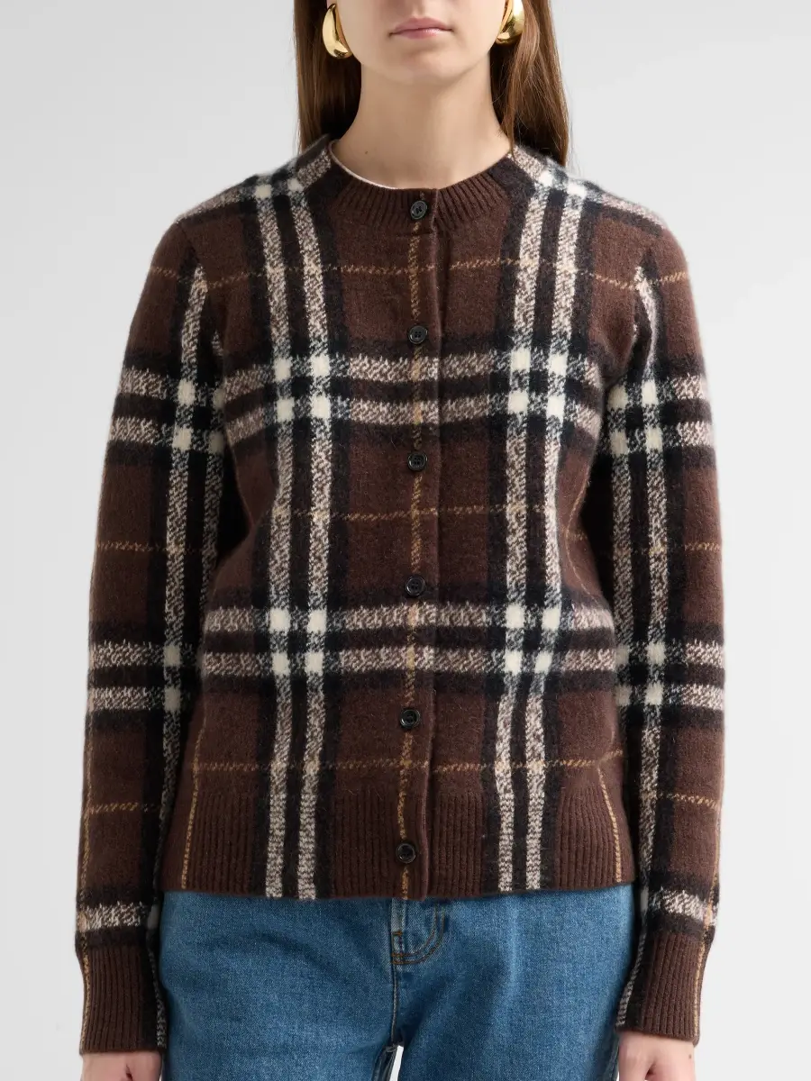 Burberry Women's Clara Cashmere-Wool Check Cardigan | Thumbnail 5 Burberry Women's Clara Cashmere-Wool Check Cardigan | Thumbnail 5