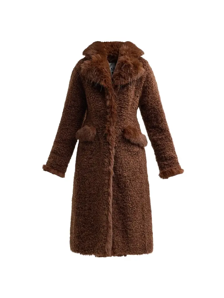 Ganni Women's Long Teddy Faux-Shearling Coat