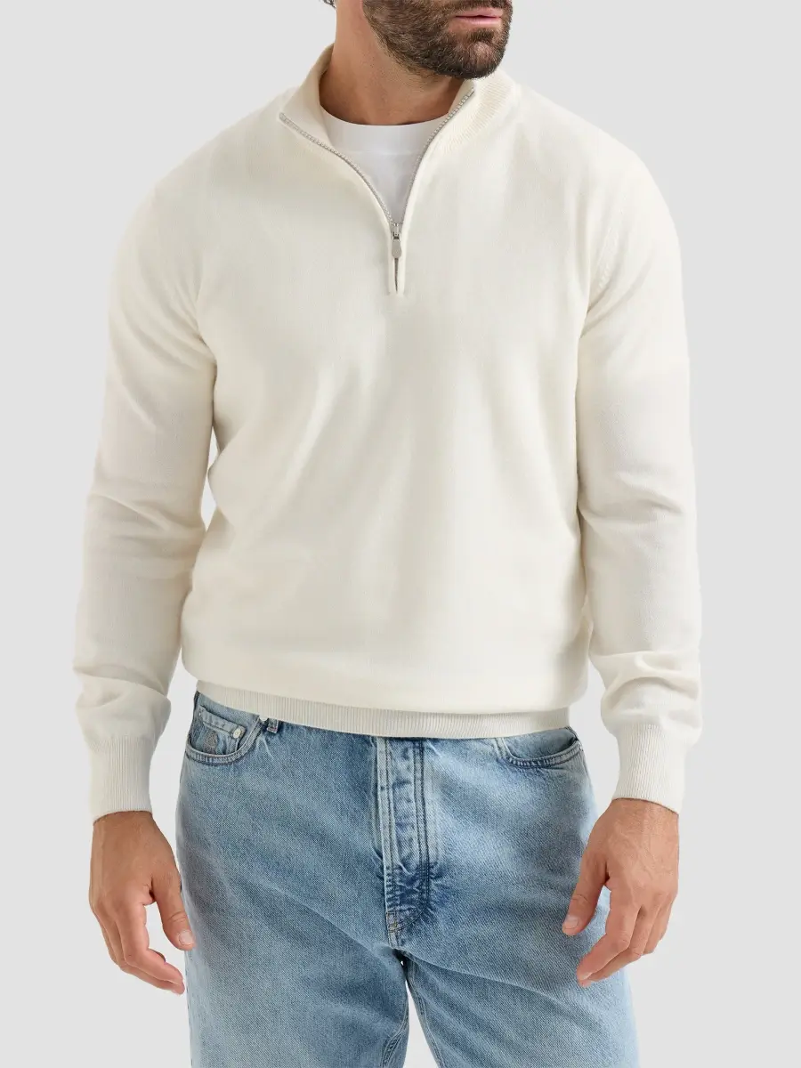 Brunello Cucinelli Men's Cashmere Sweater with Half Zip - Panama | Thumbnail 2 Brunello Cucinelli Men's Cashmere Sweater with Half Zip - Panama | Thumbnail 2