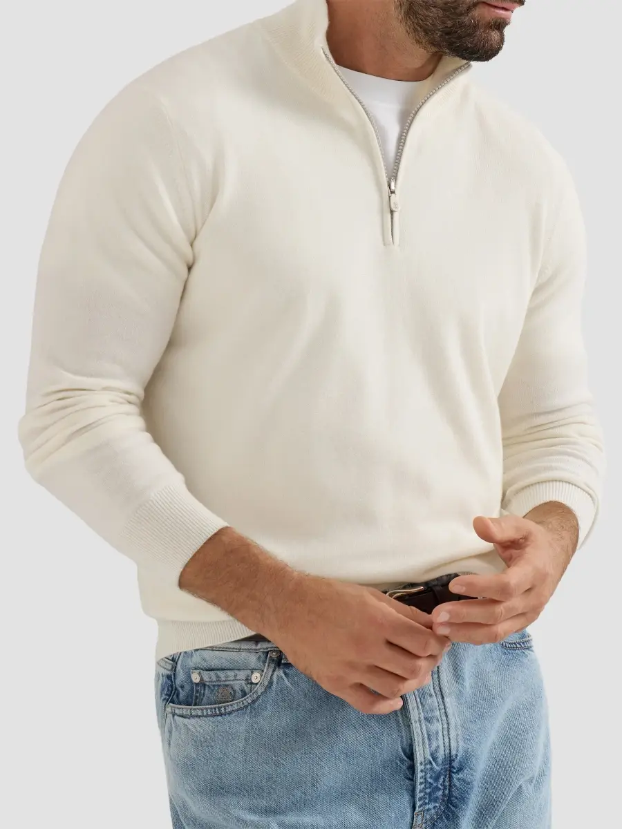 Brunello Cucinelli Men's Cashmere Sweater with Half Zip - Panama | Thumbnail 5 Brunello Cucinelli Men's Cashmere Sweater with Half Zip - Panama | Thumbnail 5