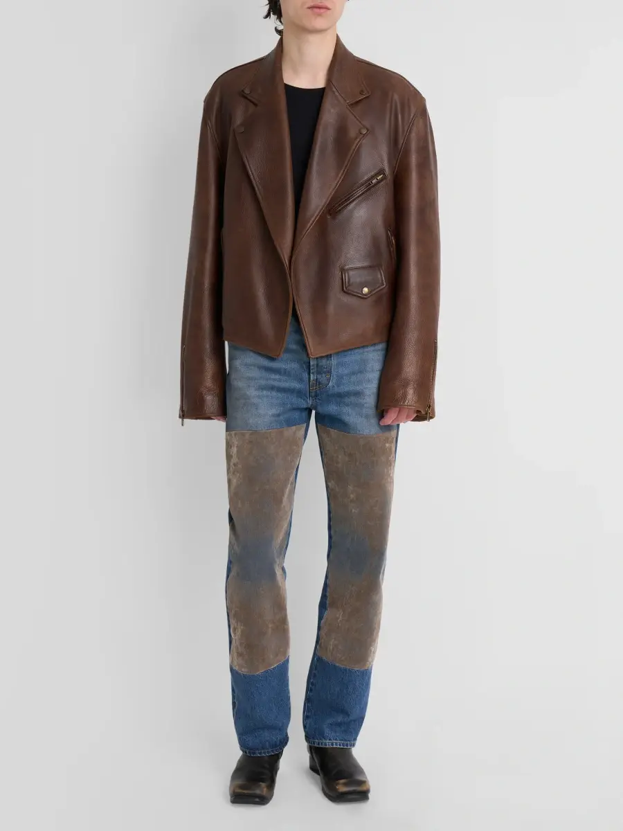 Maison Margiela Men's Notch Lapel Leather Biker Jacket | Thumbnail 2 Maison Margiela Men's Notch Lapel Leather Biker Jacket | Thumbnail 2