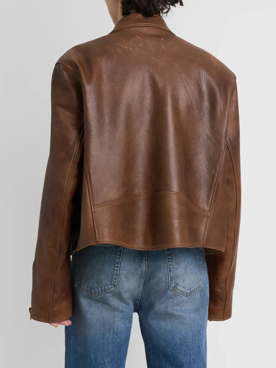 Maison Margiela Men's Notch Lapel Leather Biker Jacket | Thumbnail 3 Maison Margiela Men's Notch Lapel Leather Biker Jacket | Thumbnail 3