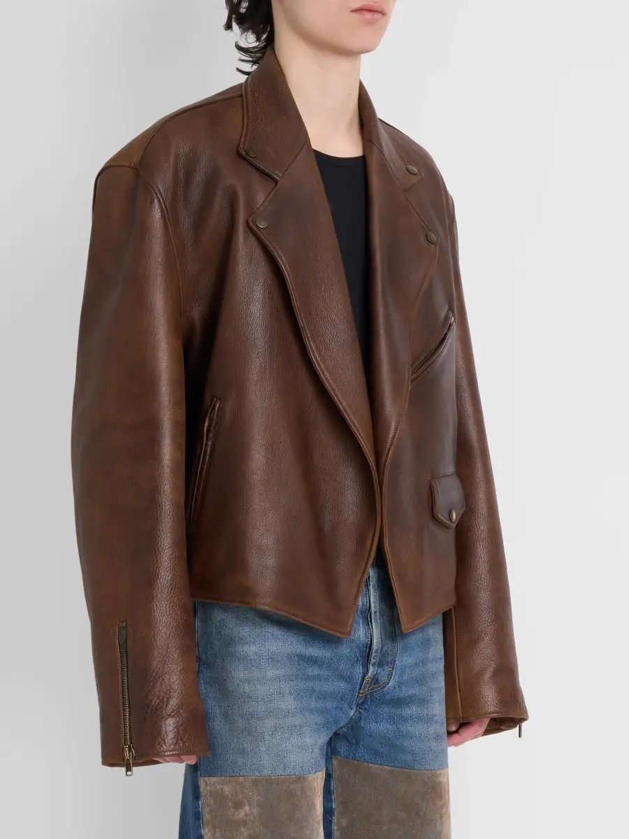 Maison Margiela Men's Notch Lapel Leather Biker Jacket | Thumbnail 4 Maison Margiela Men's Notch Lapel Leather Biker Jacket | Thumbnail 4