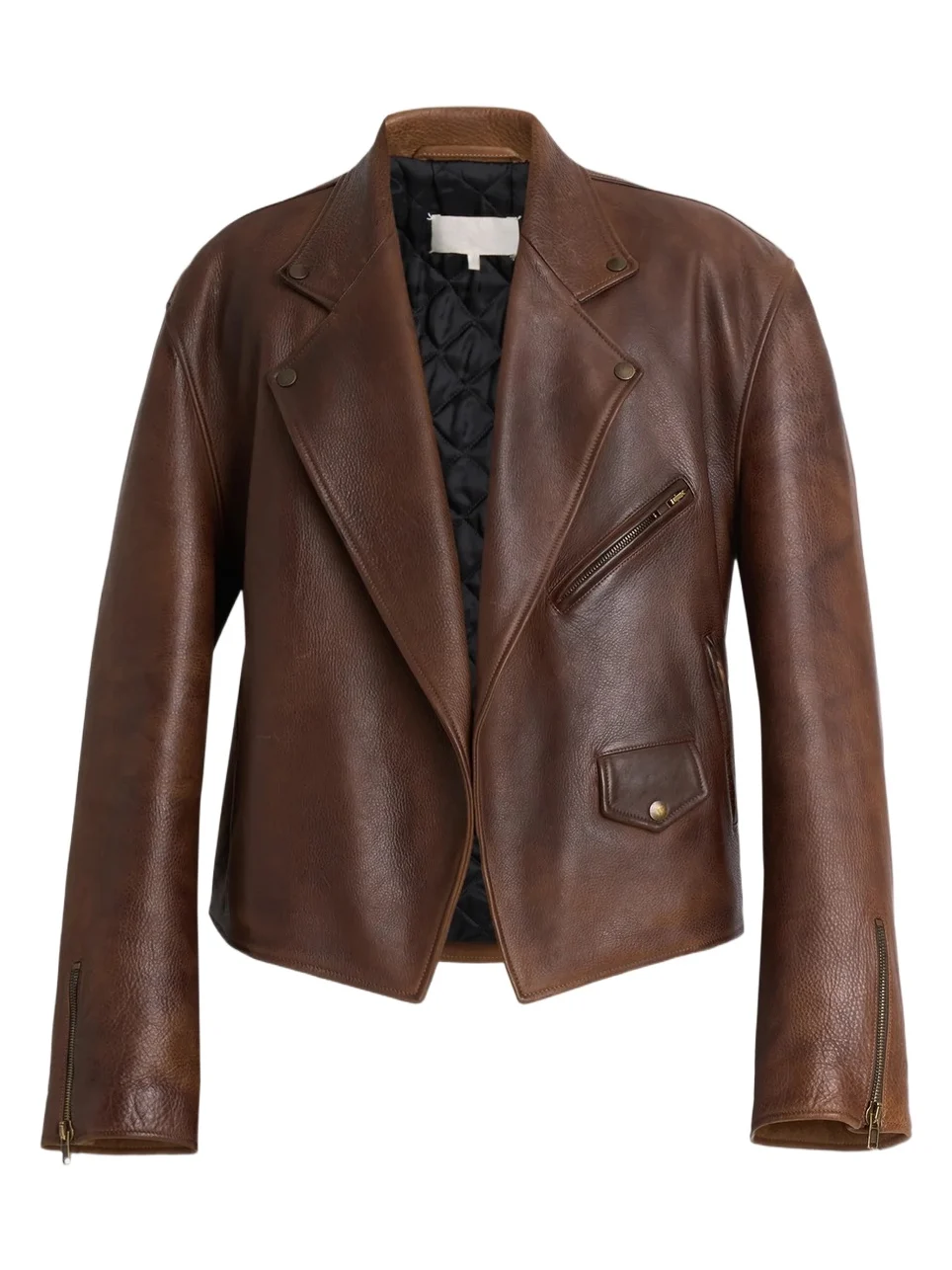 Men's Notch Lapel Leather Biker Jacket Men's Notch Lapel Leather Biker Jacket