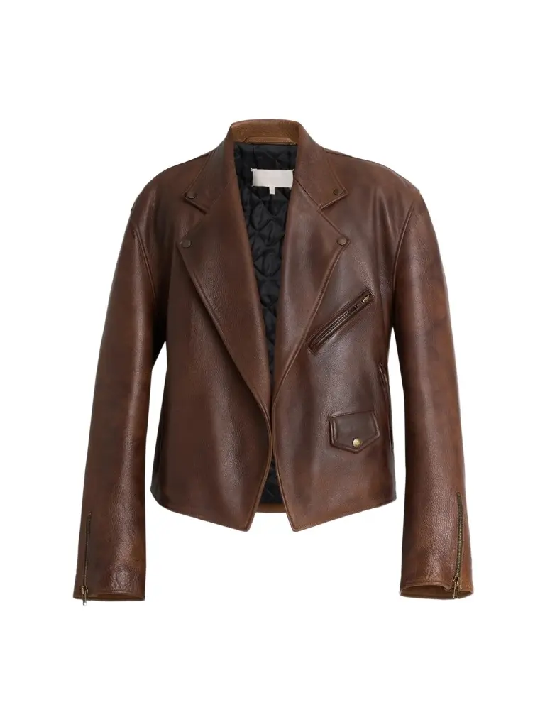Men's Notch Lapel Leather Biker Jacket Men's Notch Lapel Leather Biker Jacket