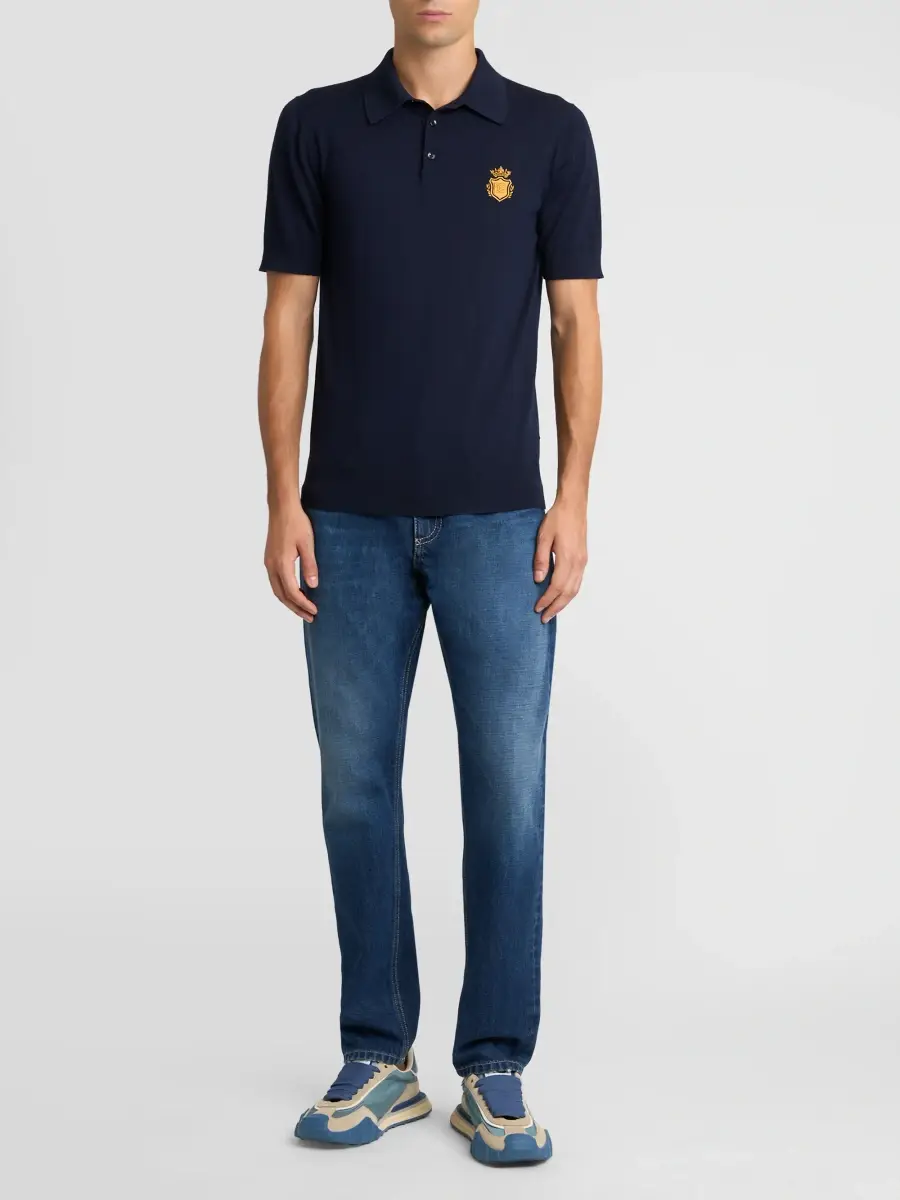 Dolce & Gabbana Men's Logo Virgin Wool Short-Sleeve Polo Sweater | Thumbnail 2 Dolce & Gabbana Men's Logo Virgin Wool Short-Sleeve Polo Sweater | Thumbnail 2