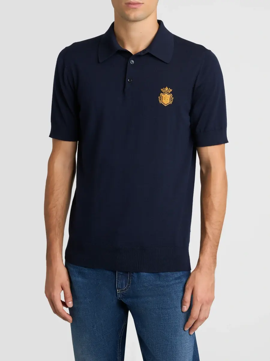 Dolce & Gabbana Men's Logo Virgin Wool Short-Sleeve Polo Sweater | Thumbnail 4 Dolce & Gabbana Men's Logo Virgin Wool Short-Sleeve Polo Sweater | Thumbnail 4