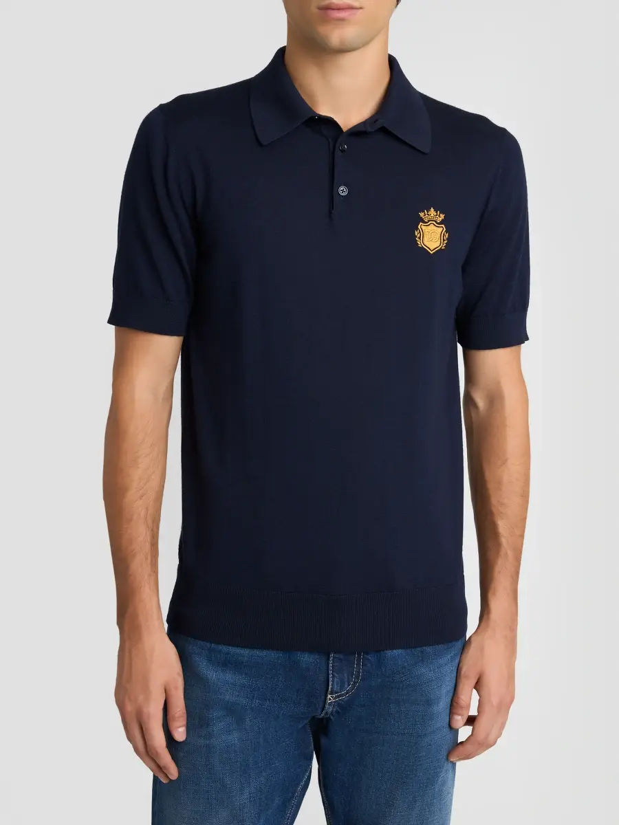 Dolce & Gabbana Men's Logo Virgin Wool Short-Sleeve Polo Sweater | Thumbnail 5 Dolce & Gabbana Men's Logo Virgin Wool Short-Sleeve Polo Sweater | Thumbnail 5
