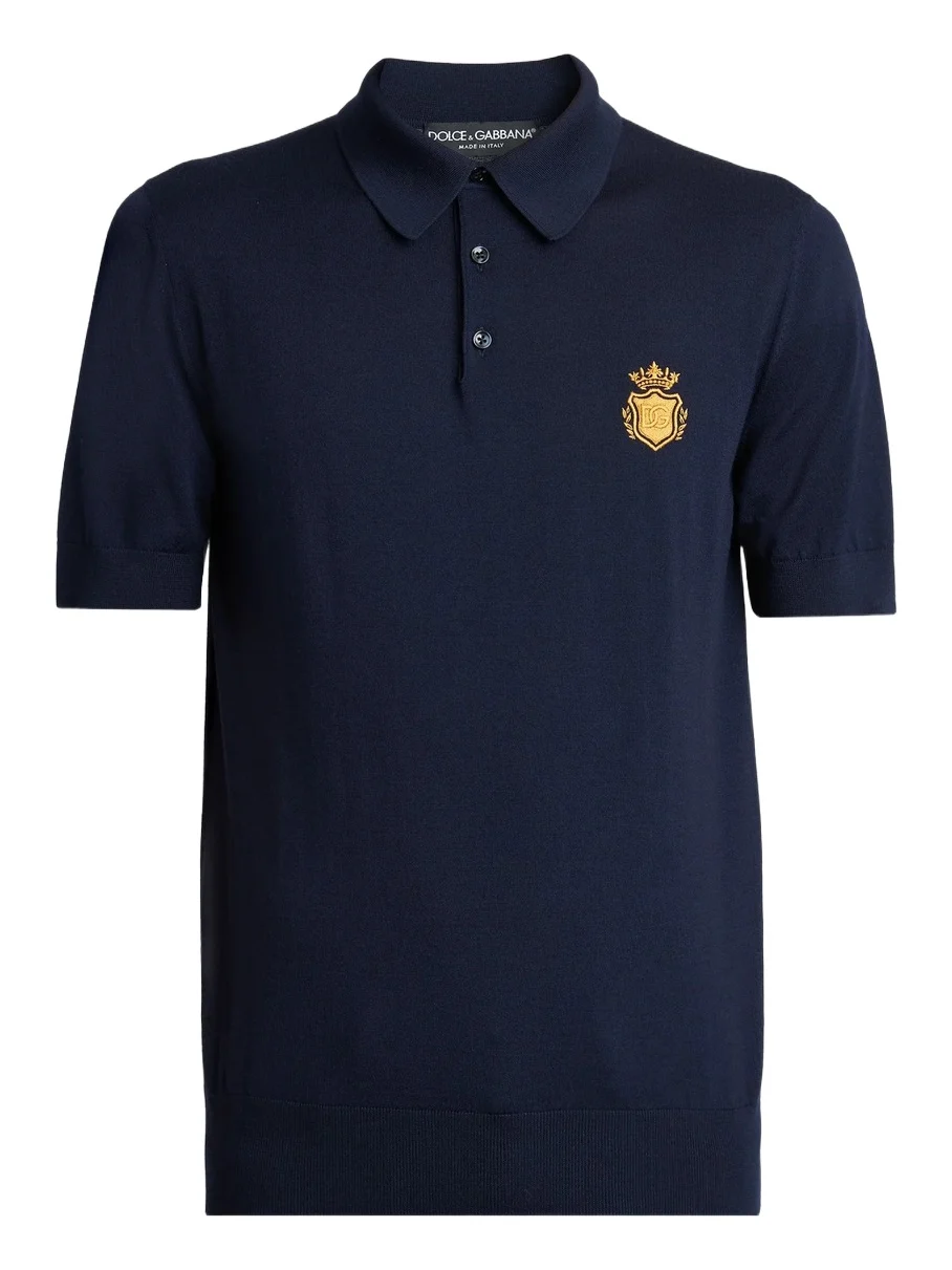 Dolce & Gabbana Men's Logo Virgin Wool Short-Sleeve Polo Sweater