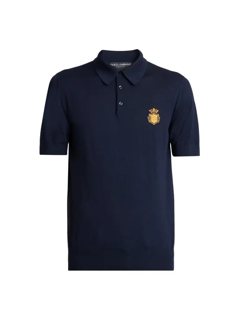 Dolce & Gabbana Men's Logo Virgin Wool Short-Sleeve Polo Sweater