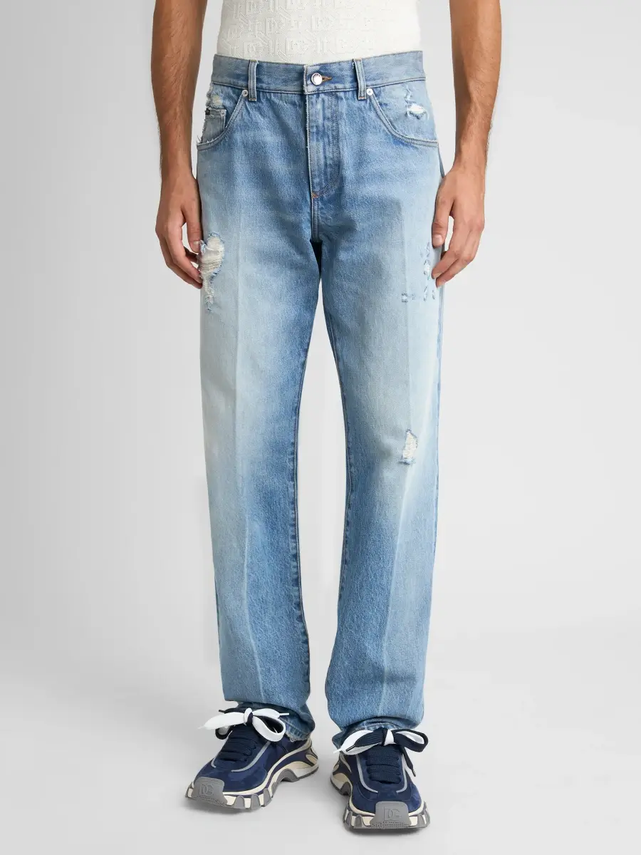 Dolce & Gabbana Men's Orta Distressed Straight-Leg Jeans | Thumbnail 4