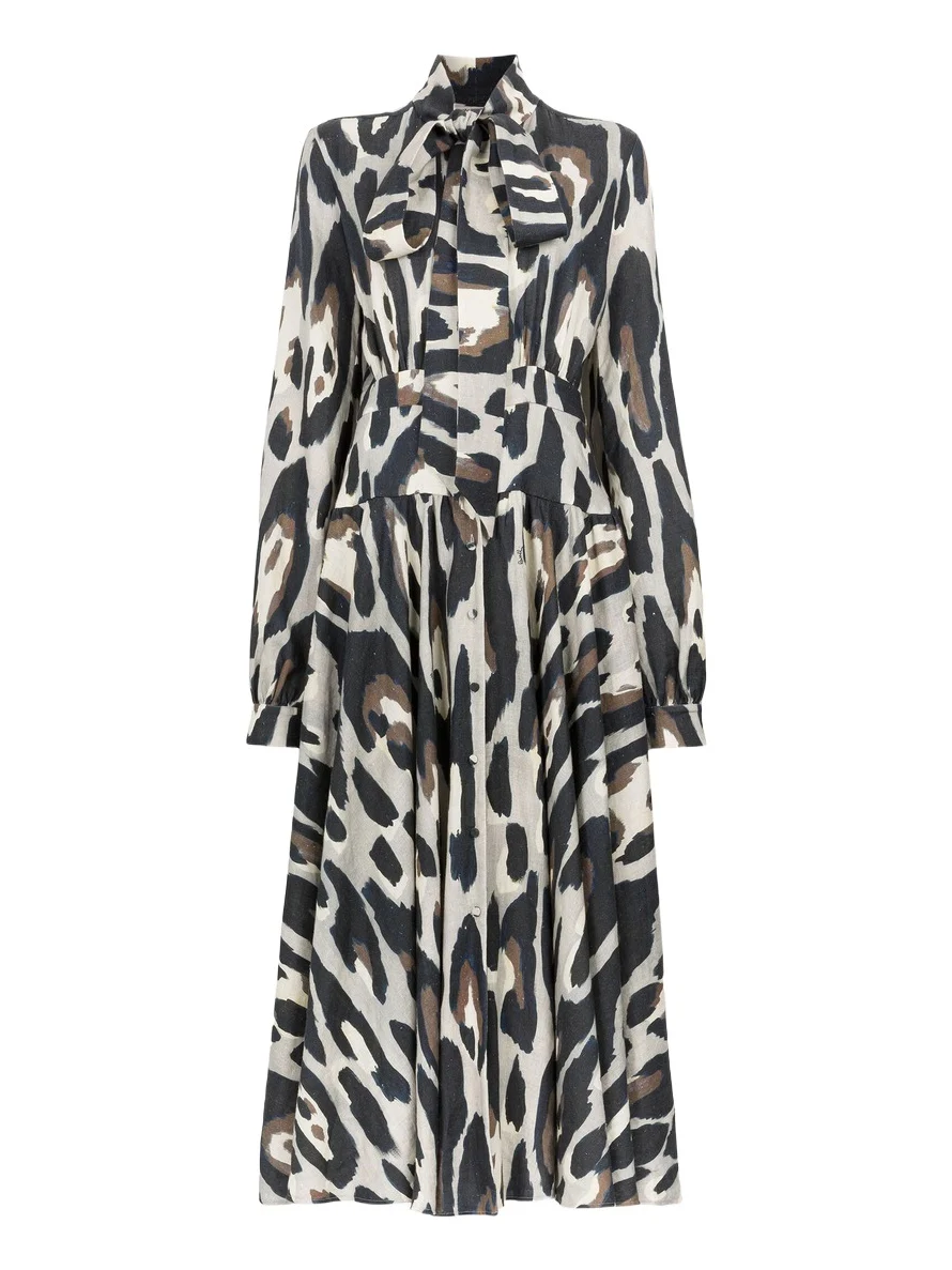 Roberto Cavalli Animal-print linen midi dress