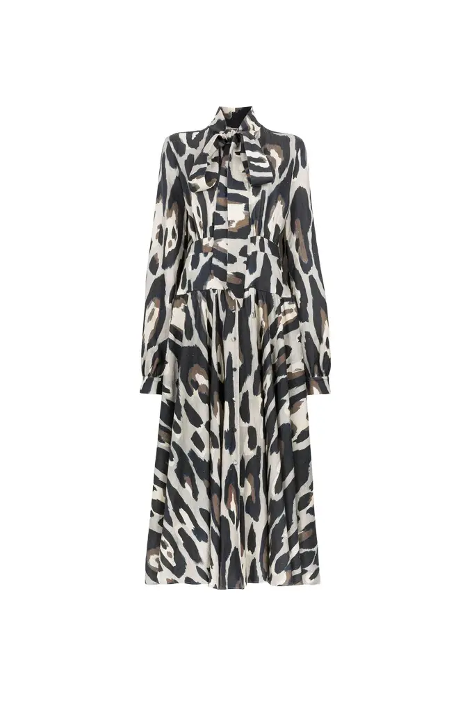 Roberto Cavalli Animal-print linen midi dress