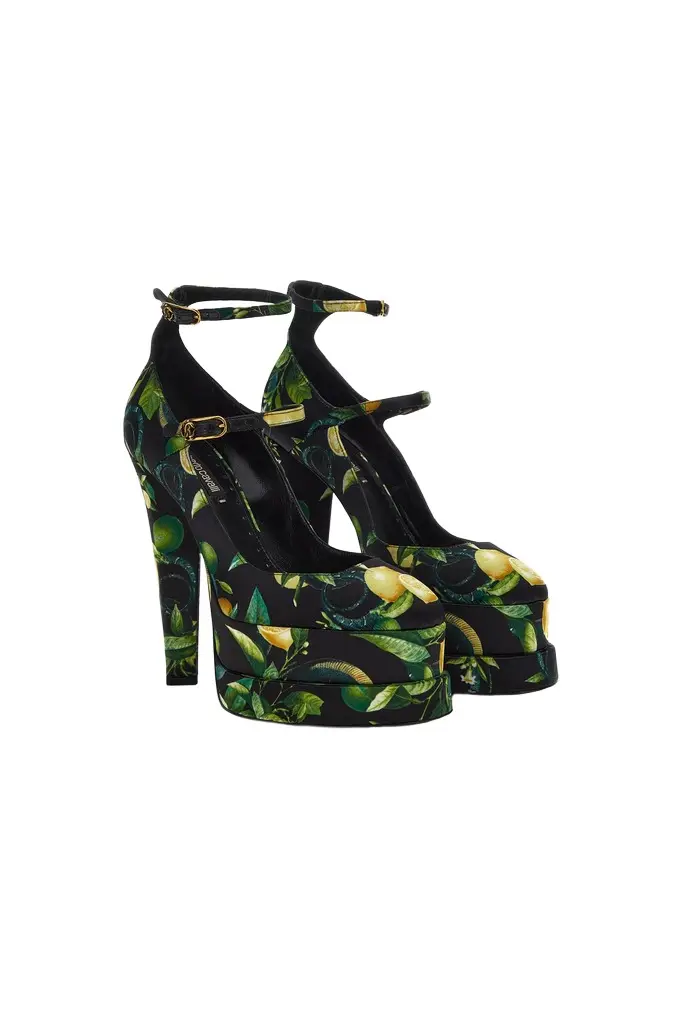 Roberto Cavalli Lemon print platform sandals
