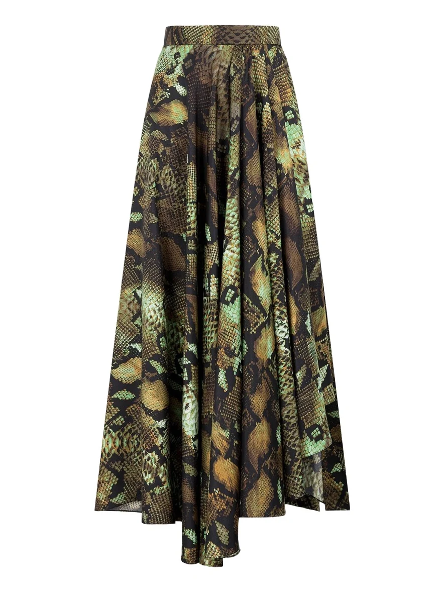 Roberto Cavalli Python-Print Silk Skirt