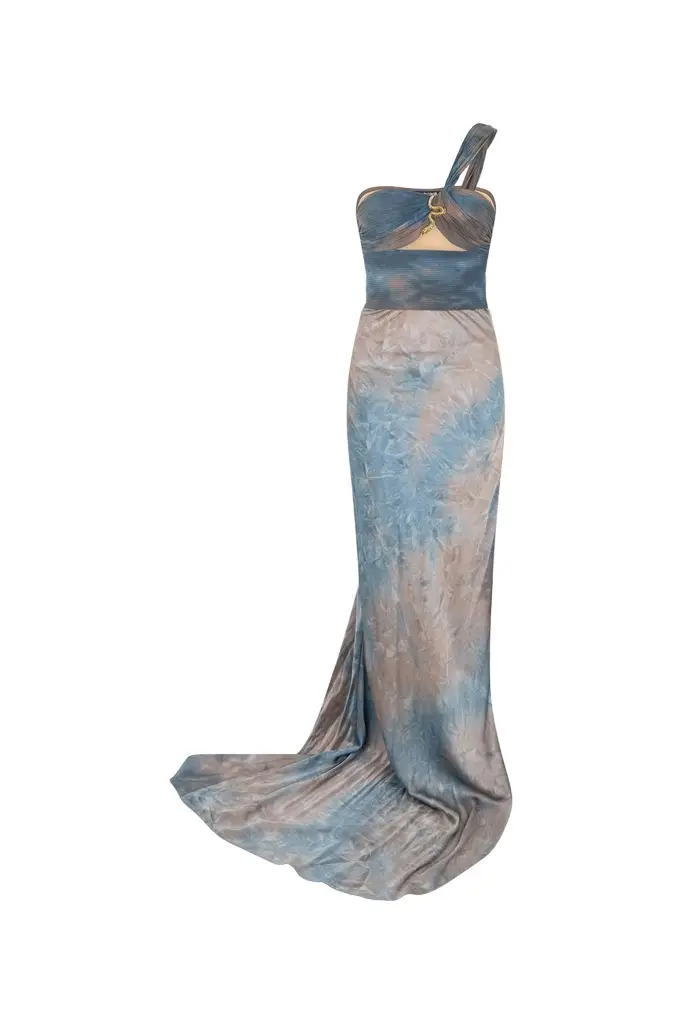 Long Tie-Dye Effect Dress With Jewel Detail Long Tie-Dye Effect Dress With Jewel Detail