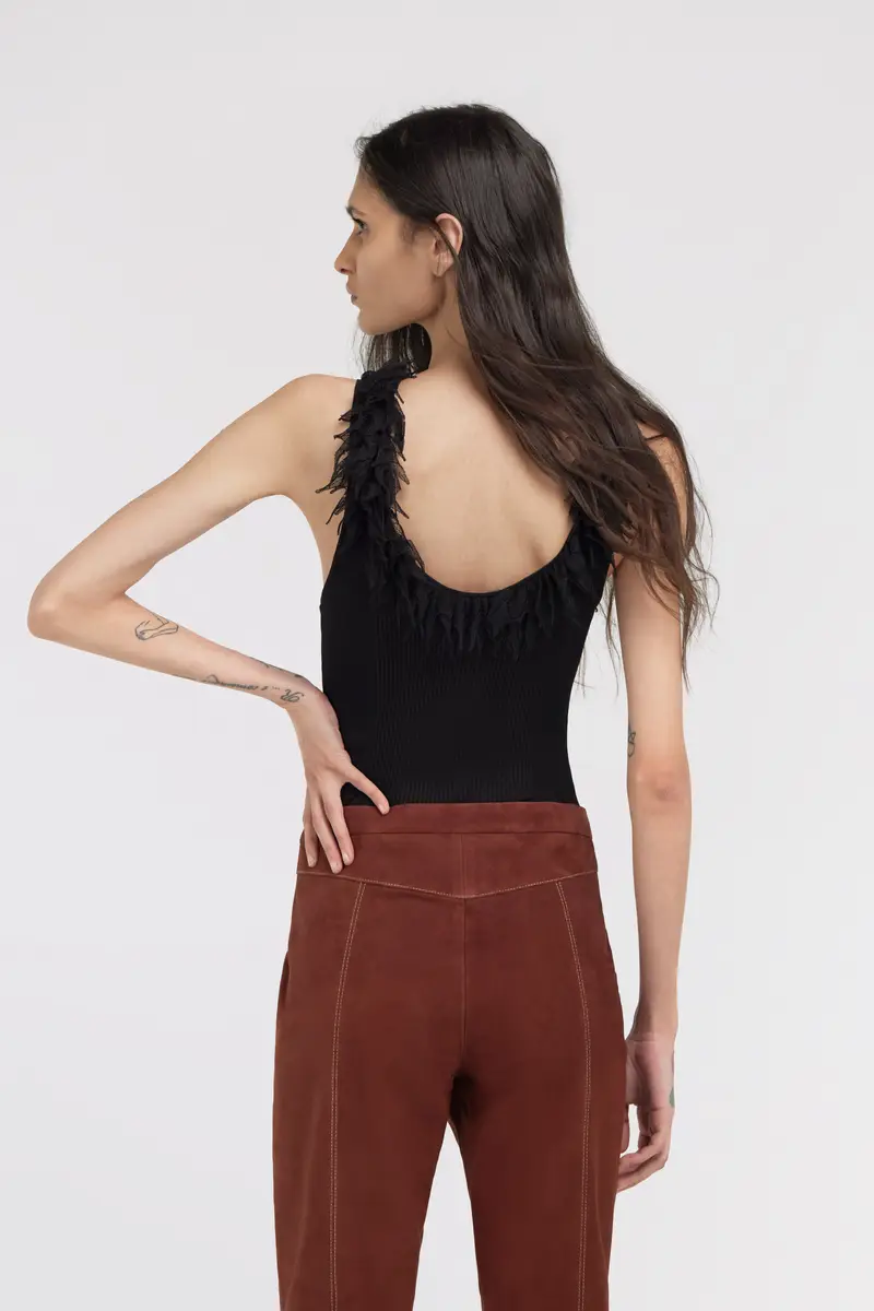 Roberto Cavalli Black Ribbed Knit Top With Frayed Trim | Thumbnail 3 Roberto Cavalli Black Ribbed Knit Top With Frayed Trim | Thumbnail 3