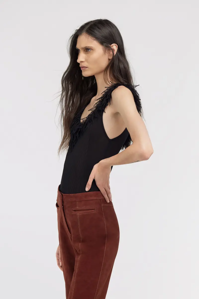 Roberto Cavalli Black Ribbed Knit Top With Frayed Trim | Thumbnail 4 Roberto Cavalli Black Ribbed Knit Top With Frayed Trim | Thumbnail 4