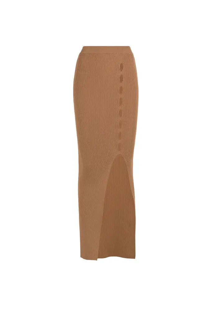 Ribbed long skirt with cut-out Ribbed long skirt with cut-out