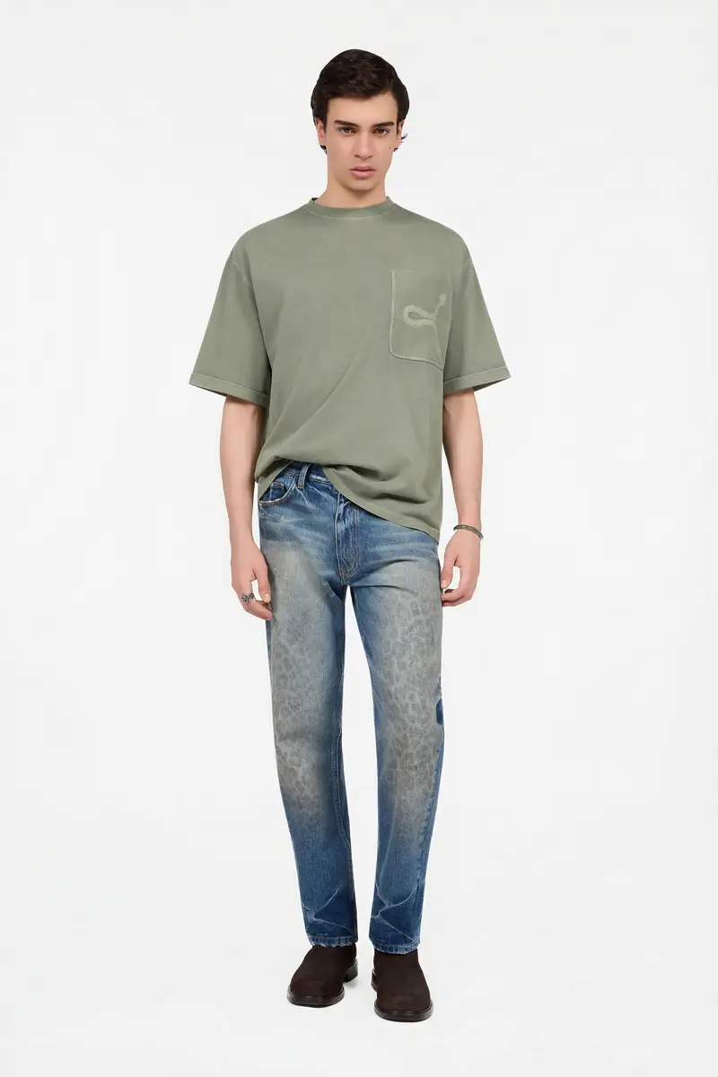 Roberto Cavalli Sage Green T-Shirt With Embroidered Snake | Thumbnail 6 Roberto Cavalli Sage Green T-Shirt With Embroidered Snake | Thumbnail 6