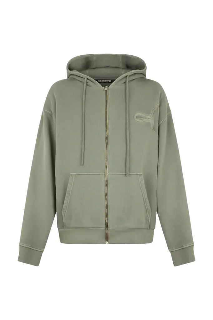 Roberto Cavalli Sage Hoodie With Embroidered Snake